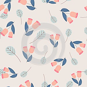 Vintage seamless pastel vector floral pattern. Foliage and flowers repeatable background.