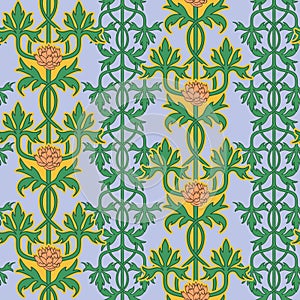 Vintage seamless pattern, art nouveau ornament.