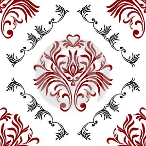 Vintage seamless pattern. Floral ornate wallpaper. Vector damask background with decorative ornaments and flowers in Baroque style