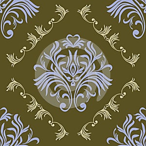 Vintage seamless pattern. Floral ornate wallpaper. Vector damask background with decorative ornaments and flowers in Baroque style