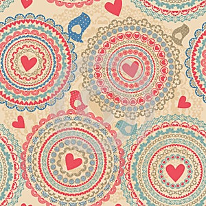 Vintage seamless pattern with heart elements