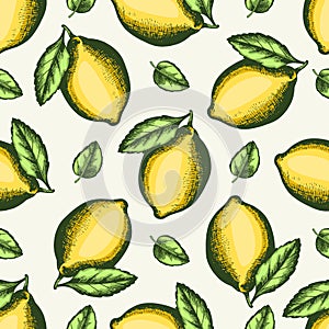Vintage seamless pattern with lemons