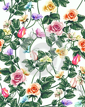 Vintage seamless pattern with roses . Vector illustration.