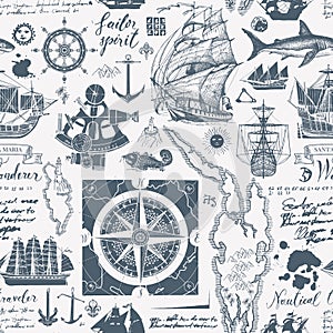 Vintage seamless pattern on the travel theme