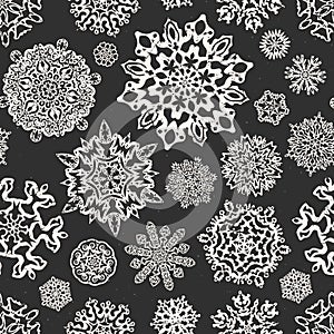 Vintage seamless snowflake chalk vectors. Template for christmas