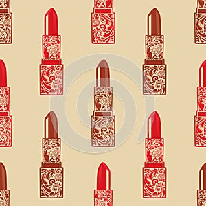 Vintage seamless texture with lipstick.