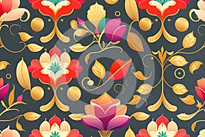 Vintage seamless wallpaper pattern with floral ornament.Ai