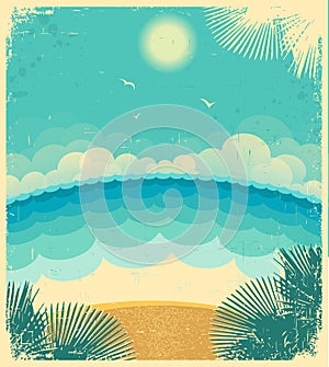 Vintage seascape. Vector background with sea