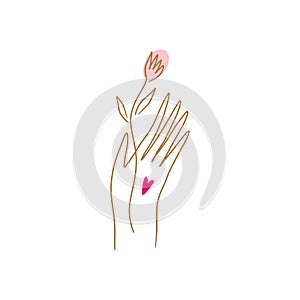 Vintage self care line flower minimalist boho icon or logo holistic healing meditation, harmony and love concept