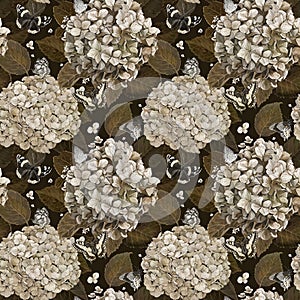 Vintage seppia pattern of hydrangea