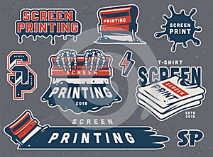 Vintage serigraphy colorful elements collection