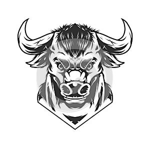 Vintage serious gentleman bull head monochrome style