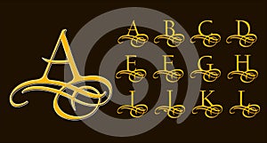 Vintage Set 1. Calligraphic capital letters with curls for Monograms and Logos. Beautiful Filigree Font elements o