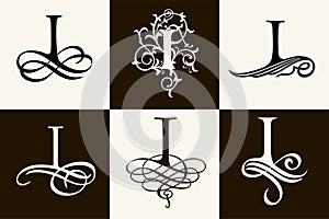 Vintage Set . Capital Letter I for Monograms and Logos. Beautiful Filigree Font. Victorian Style.