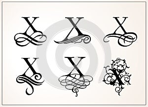 Vintage Set . Capital Letter X for Monograms and Logos. Beautiful Filigree Font. Victorian Style.