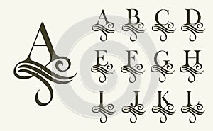 Vintage Set1 . Capital Letter for Monograms and Logos. Beautiful Filigree Font. Victorian Style photo