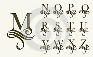 Vintage Set 2 . Capital Letter for Monograms and Logos. Beautiful Filigree Font. Victorian Style photo