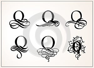 Vintage Set . Capital Letter Q for Monograms and Logos. Beautiful Filigree Font. Victorian Style.