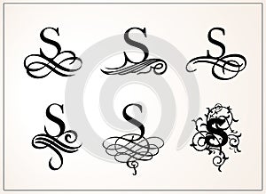 Vintage Set . Capital Letter S for Monograms and Logos. Beautiful Filigree Font. Victorian Style.