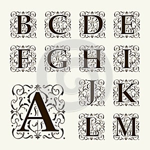 Vintage set capital letters, Monograms and font