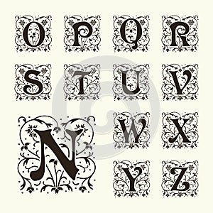 Vintage set capital letters, Monograms and font