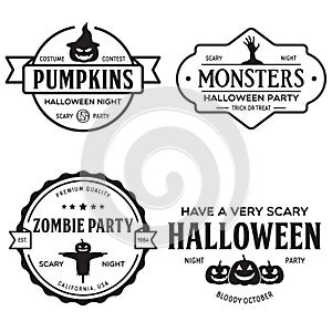 Vintage set of happy halloween vintage badges, emblems and labels. Halloween party templates