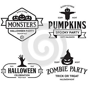 Vintage set of happy halloween vintage badges, emblems and labels. Halloween party templates