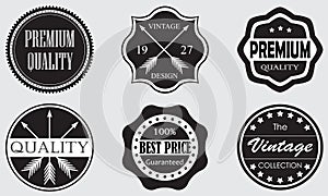 Vintage set of Premium Quality and Best Price labels and badges isolated on white background. Retro style design. Vector