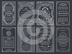 Vintage set retro cards. Template greeting card wedding invitation. Line calligraphic frames