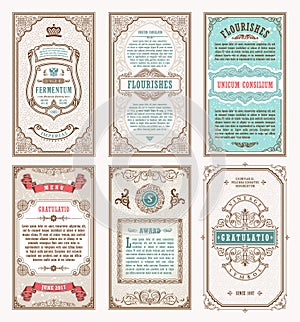 Vintage set retro cards. Template greeting card wedding invitation. Line calligraphic frames