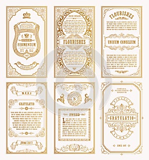 Vintage set retro cards. Template greeting card wedding invitation. Line calligraphic frames