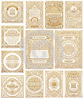 Vintage set retro cards. Template greeting card wedding invitation. Line calligraphic frames