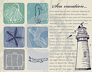 Vintage set of sea travel icons.