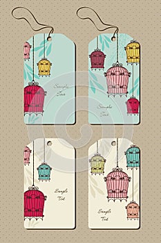 Vintage set of tags with birdcages