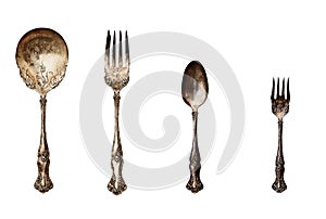 Vintage set of tarnished silverware
