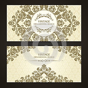 Vintage set of template ornamental borders and patterned background. Elegant lace wedding invitation design, Greeting Card, banner