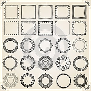 Vintage Set of Vector Horizontal, Square and Round Elements
