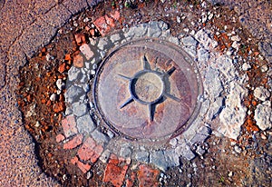 Vintage sewerage manhole object background