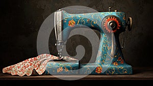 Vintage sewing machine with floral pattern