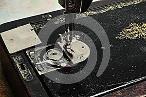 Vintage sewing machines close up