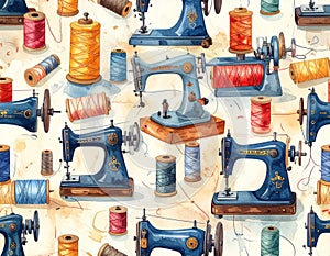 Vintage Sewing Machines and Threads Pattern