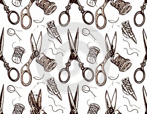 Vintage Sewing Pattern with Scissors and Thread