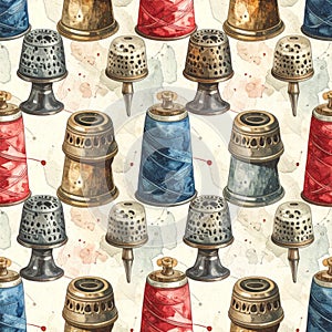 Vintage Sewing Pattern with Thimbles and Thread Spools