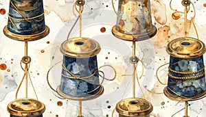 Vintage Sewing Spools and Thread Pattern