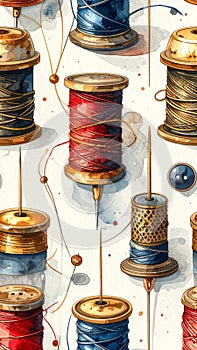 Vintage Sewing Spools and Threads Seamless Pattern