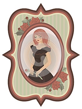 Vintage sexual girl with rose, vector