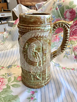 Vintage Shabby Chic Distressed Art Glaze German Beer Stein