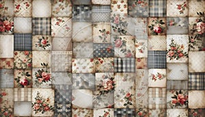 A vintage shabby chic quilting patchwork seamless pattern, Ai generated image