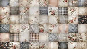 A vintage shabby chic quilting patchwork seamless pattern, Ai generated image