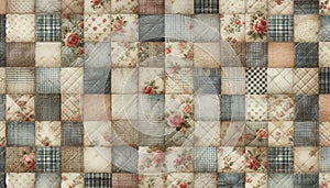 A vintage shabby chic quilting patchwork seamless pattern, Ai generated image